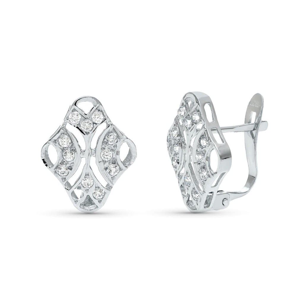 18K PENDIENTES ORO BLANCO JUEGO NOVIA CIRCONITAS 15X10 MM CIERRE CATALAN