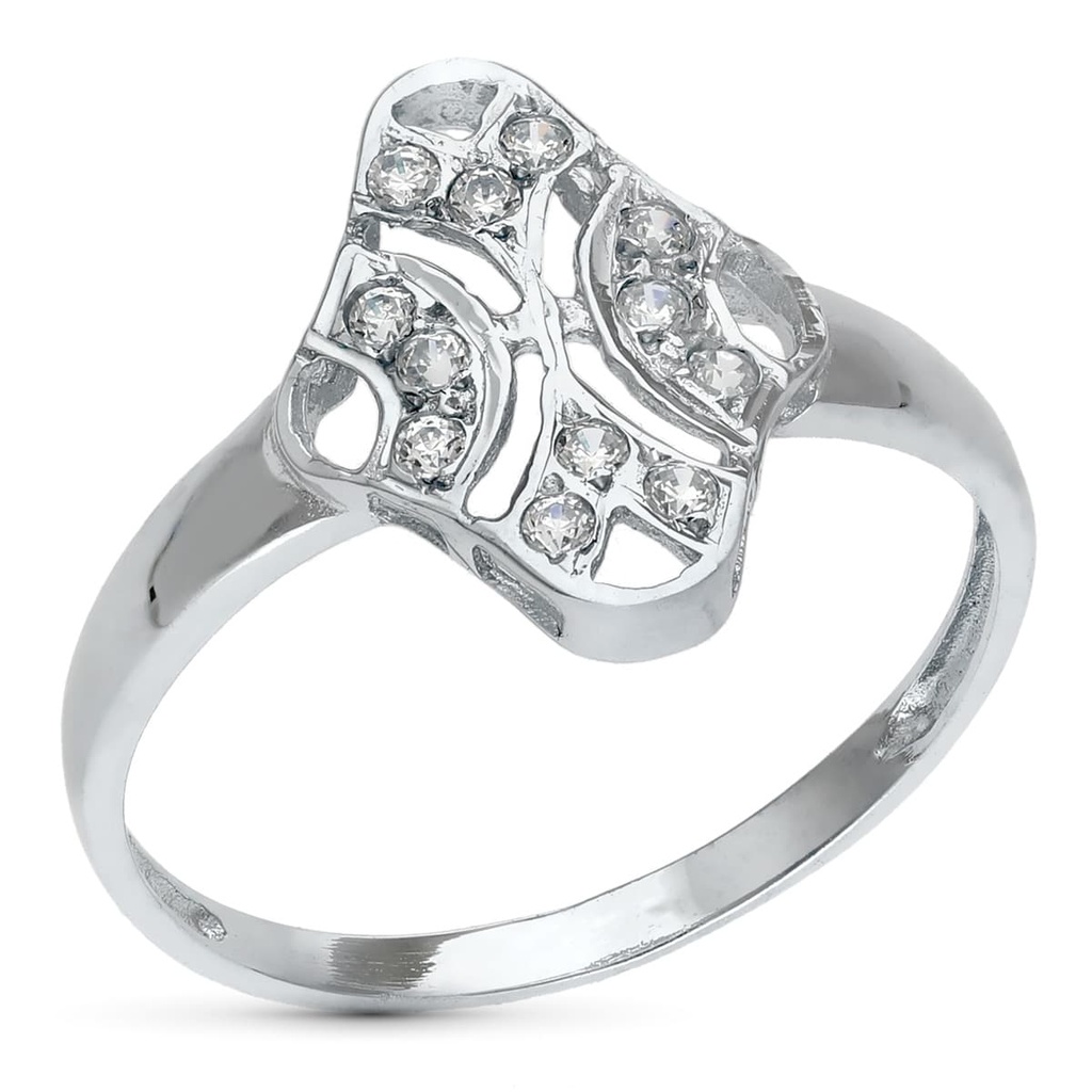 18K SORTIJA ORO BLANCO JUEGO NOVIA 15X10 MM CABEZA CIRCONITAS