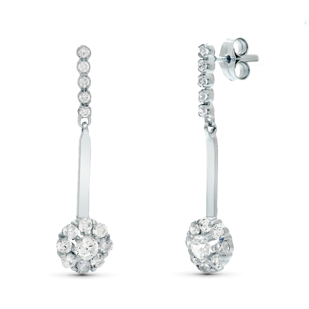 18K PENDIENTES DOS CUERPOS JUEGO DE NOVIAS CIRCONITAS 33X6 MM PRESION