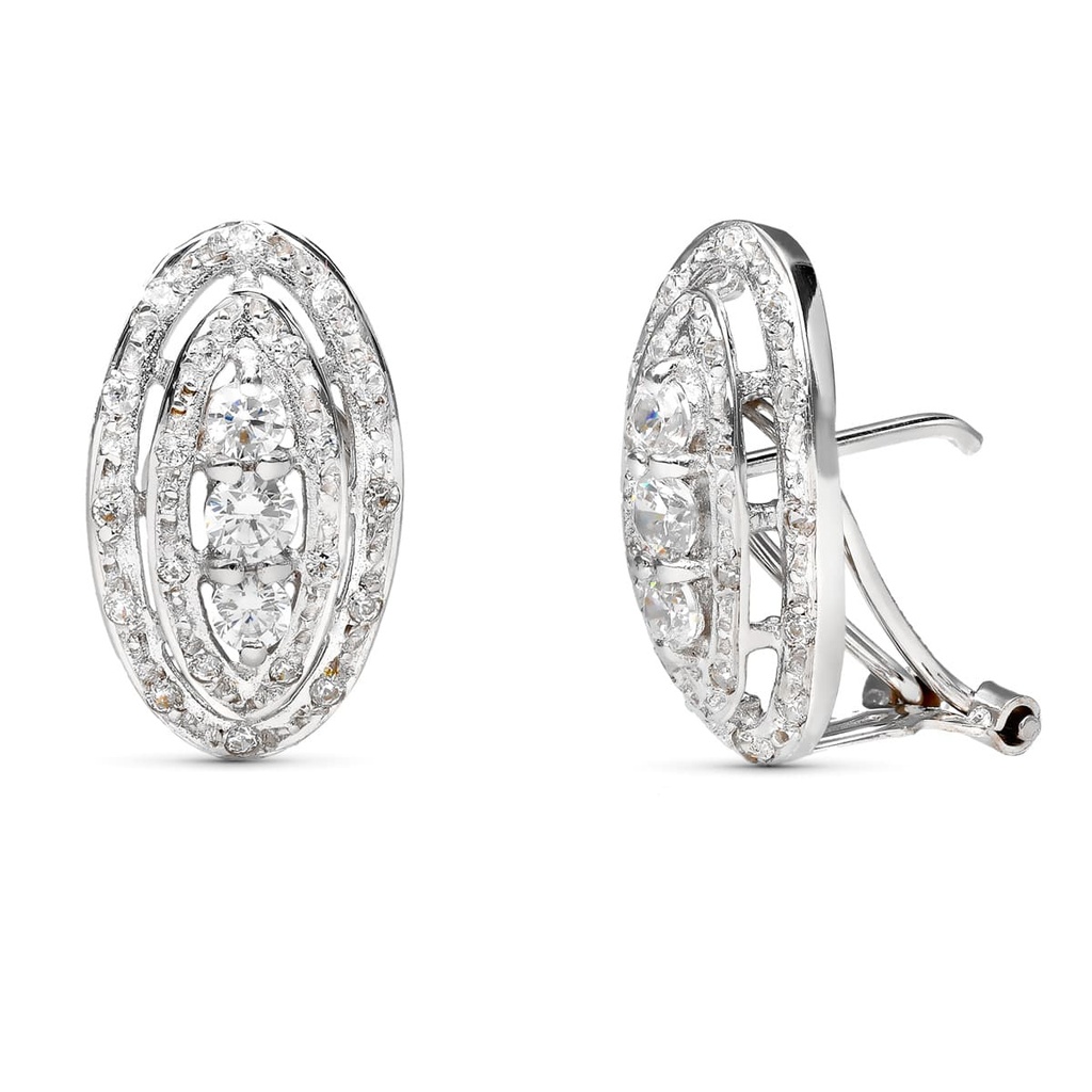 18K PENDIENTES ORO BLANCO JUEGO NOVIA CIRCONITAS CIERRE OMEGA 18X10 MM OMEGA