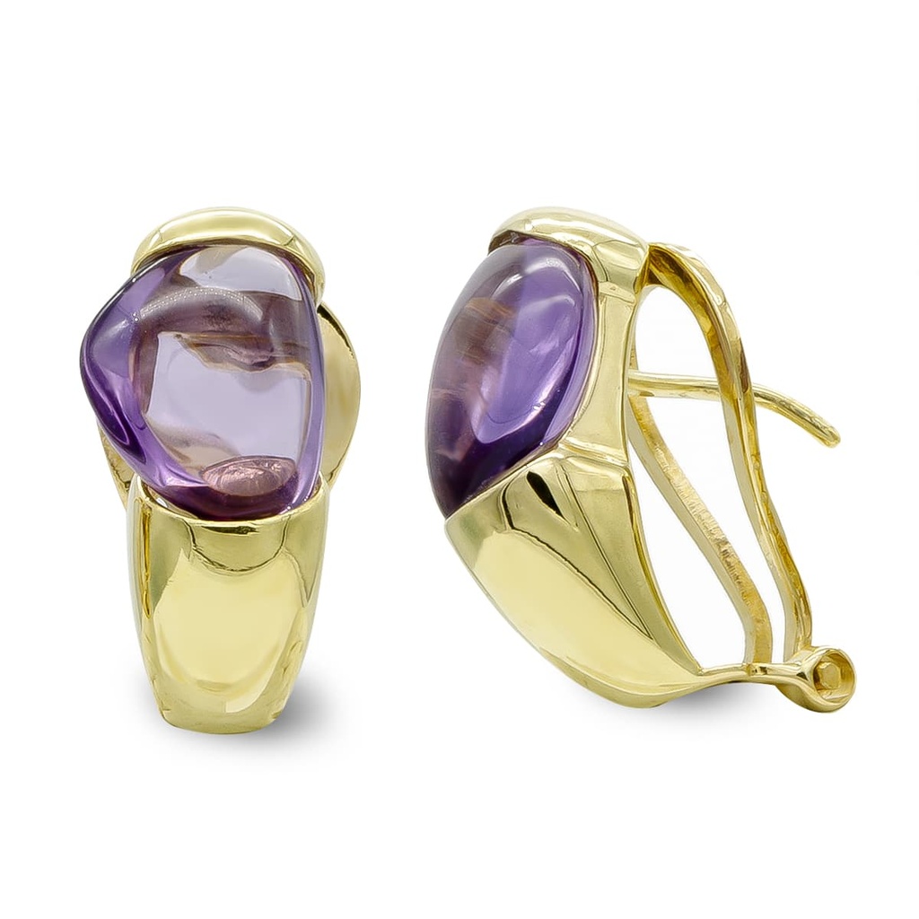 18K PENDIENTES ORO AMARILLO PIEDRA DE COLOR OVAL CIERRE OMEGAOMEGA