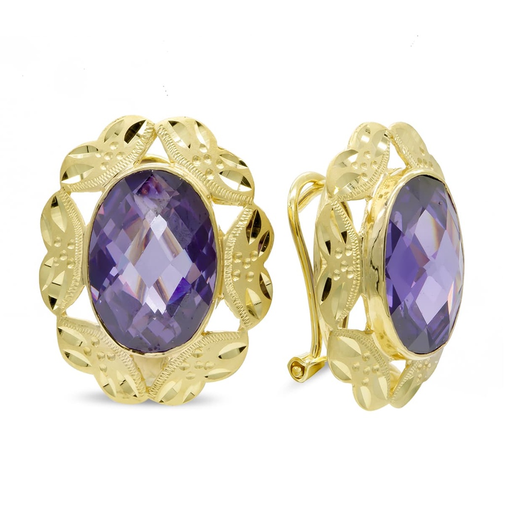 18K PENDIENTES PIEDRA OVAL AMATISTA 14X10 MM