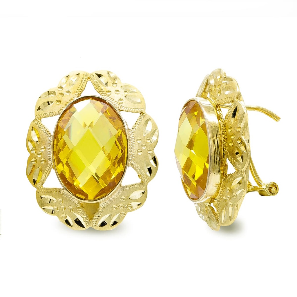 18K PENDIENTES PIEDRA OVAL TOPACIO 14X10 MM