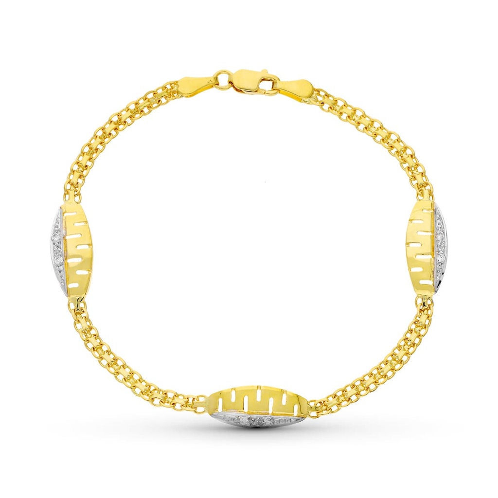 18K PULSERA ORO BICOLOR CIRCONITAS 17.5 CM