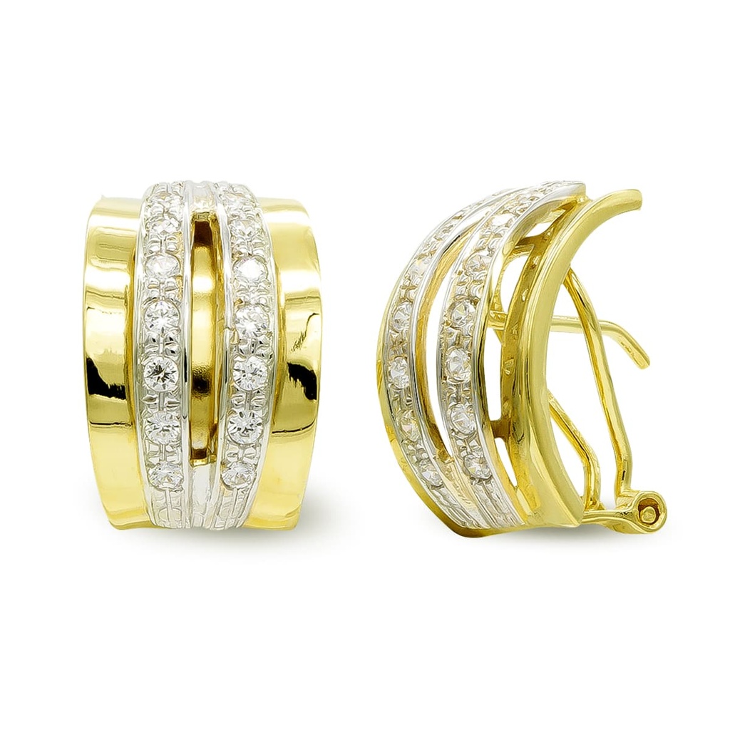 18K PENDIENTES ORO BICOLOR CON CIRCONITAS CIERRE OMEGA