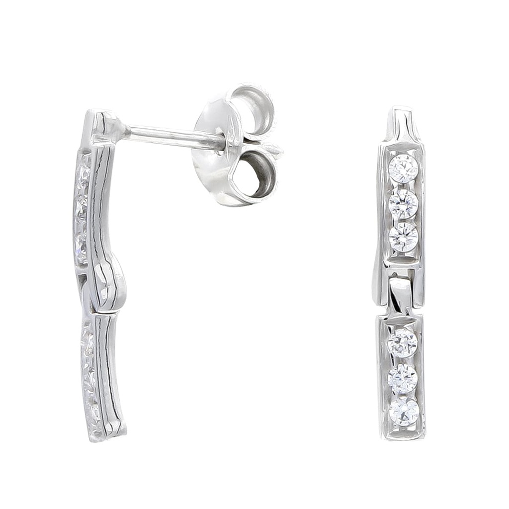18K PENDIENTES ORO BLANCO LARGO Y CIRCONITAS