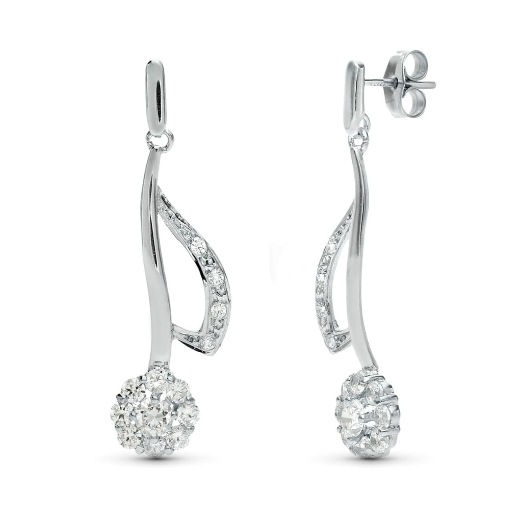 18K PENDIENTES ORO BLANCO JUEGO NOVIA LARGOS CUAJO 35X11 MM PRESION