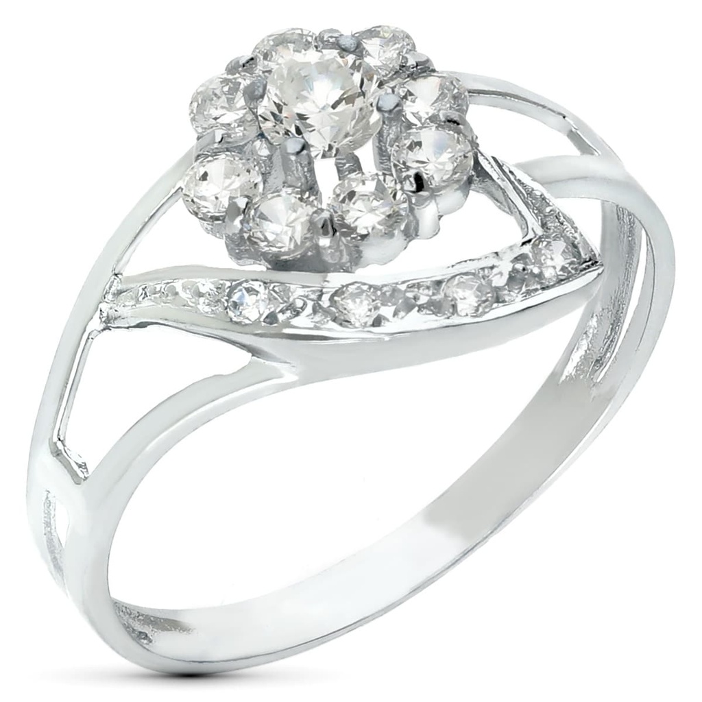 18K SORTIJA ORO BLANCO JUEGO NOVIA FLOR CUAJO 10 MM