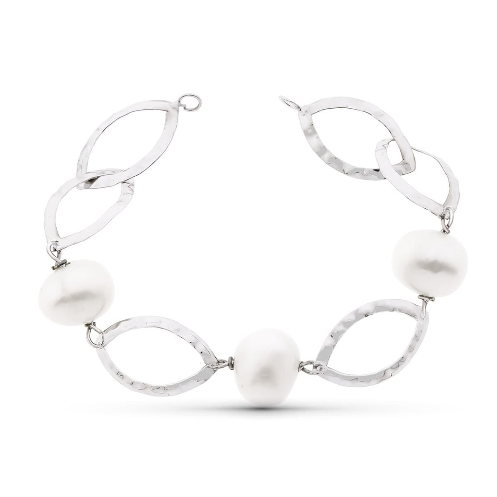 18K PULSERA ORO BLANCO 18 CM PERLA CULTIVADAS 14 MM