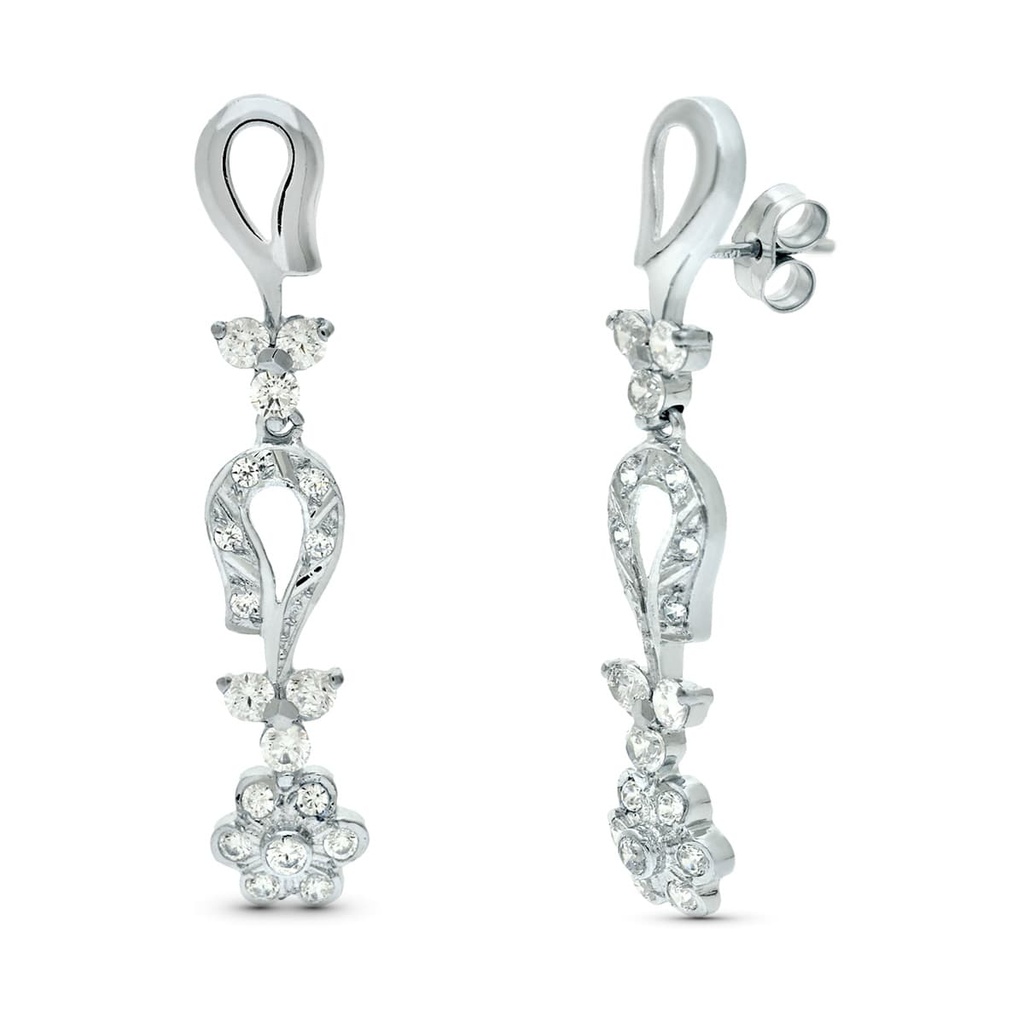 18K PENDIENTES ORO BLANCO JUEGO NOVIA ARTICULADO CIRCONITAS 42X7 MM PRESION