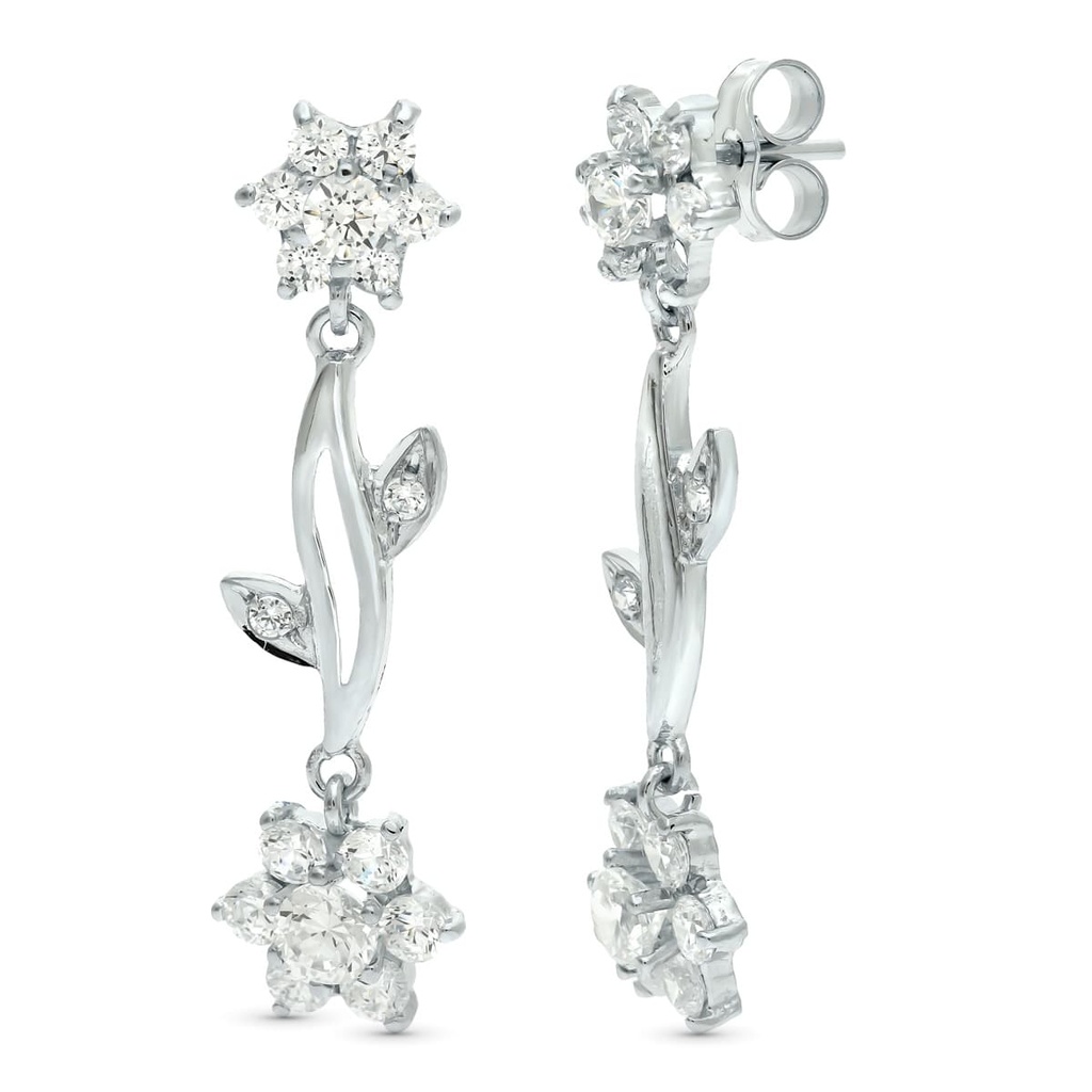 18K PENDIENTES ORO BLANCO JUEGO NOVIA CUAJO DE CIRCONITAS 30X9 MM PRESION
