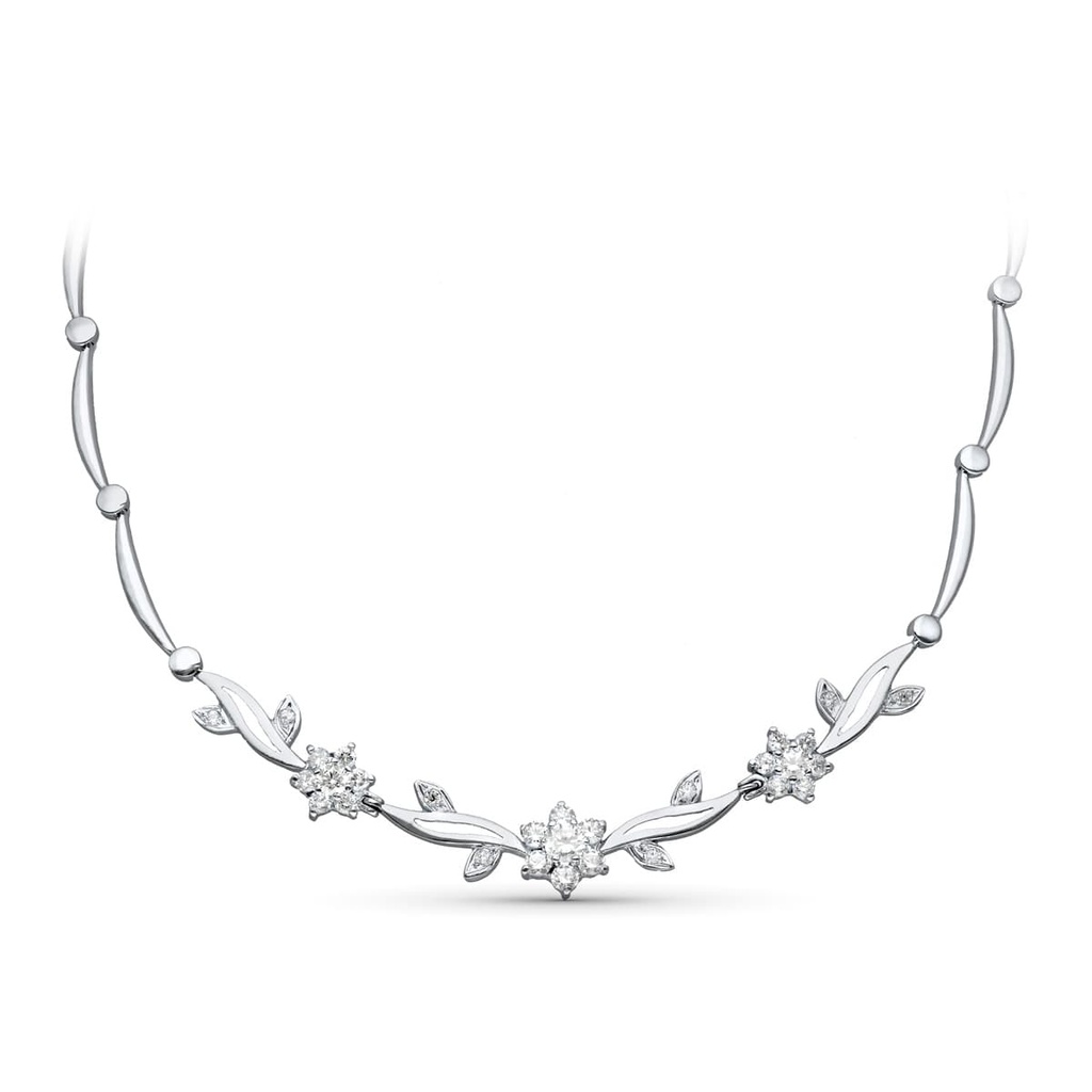18K GARGANTILLA ORO BLANCO JUEGO NOVIA FLORES CIRCONITAS 45CM CIERRE MOSQUETON