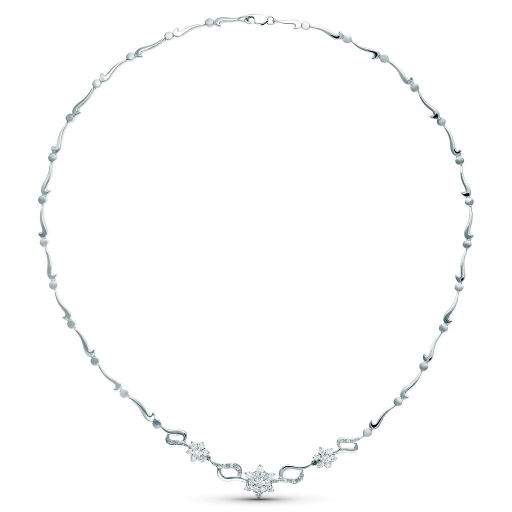18K GARGANTILLA ORO BLANCO JUEGO NOVIA CENTRO PIÑA CIRCONITAS 45 CM MOSQUETON