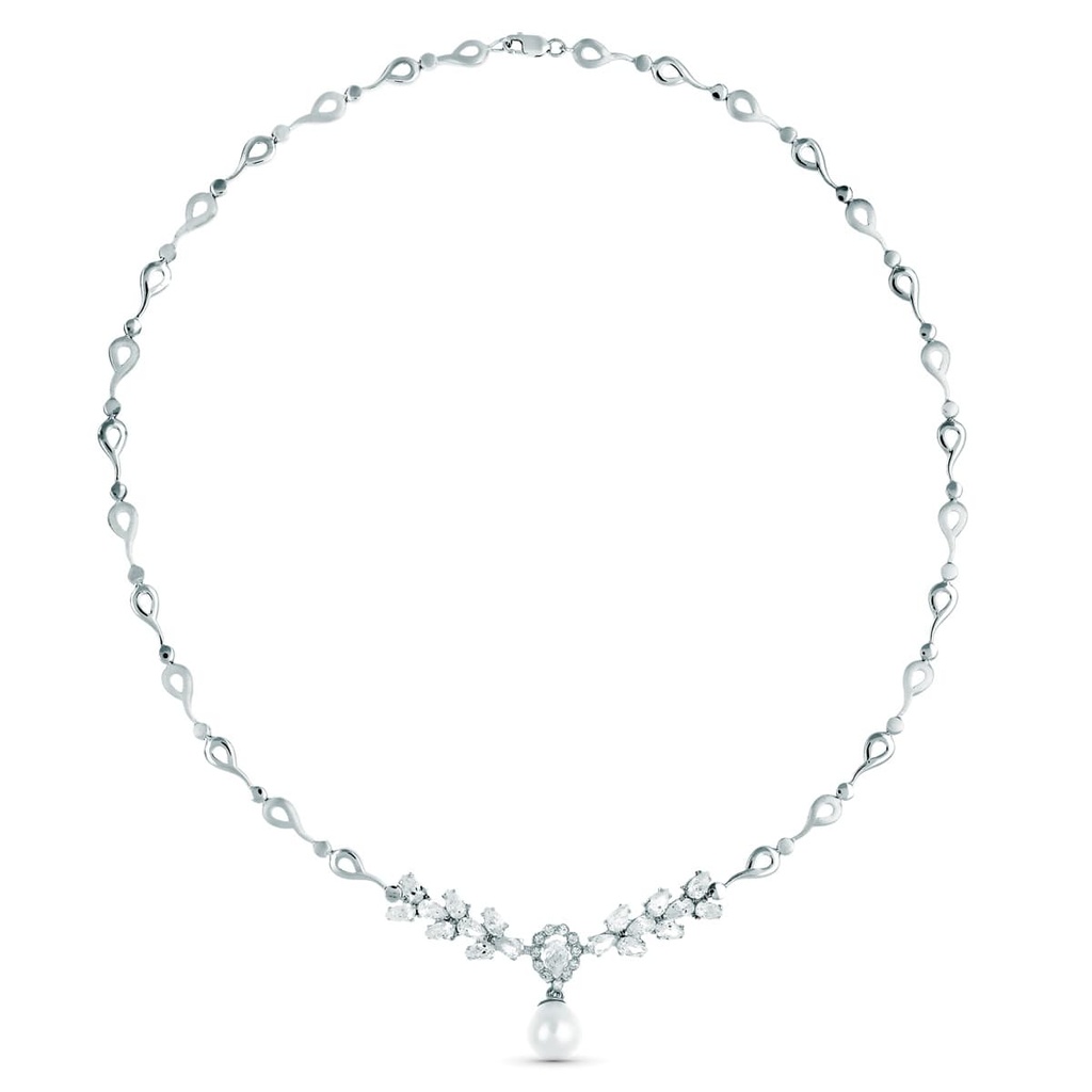 18K GARGANTILLA ORO BLANCO PERLA CULTIVADA 10 MM LONGITUD 45 CM CIERRE MOSQUETON