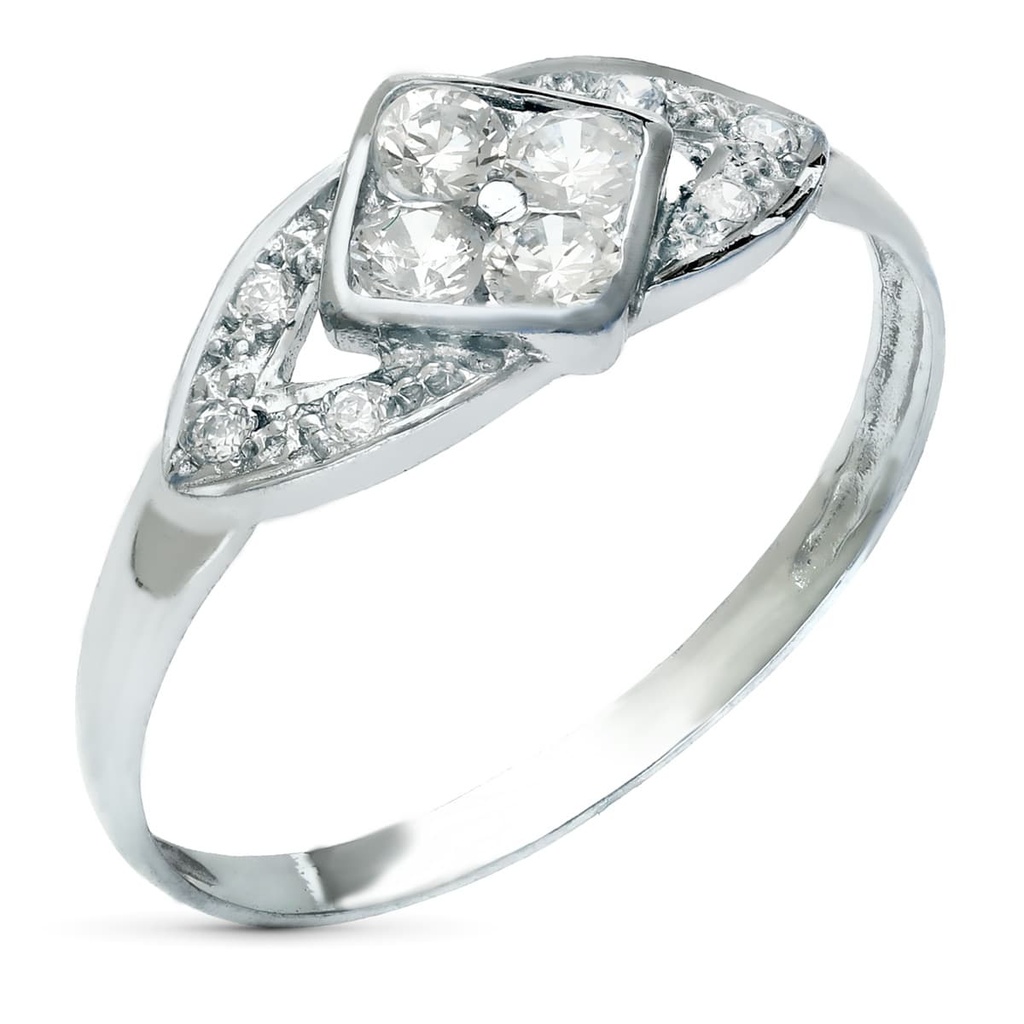 18K SORTIJA ORO BLANCO ROMBO CON CIRCONITAS ANCHO 7 MM