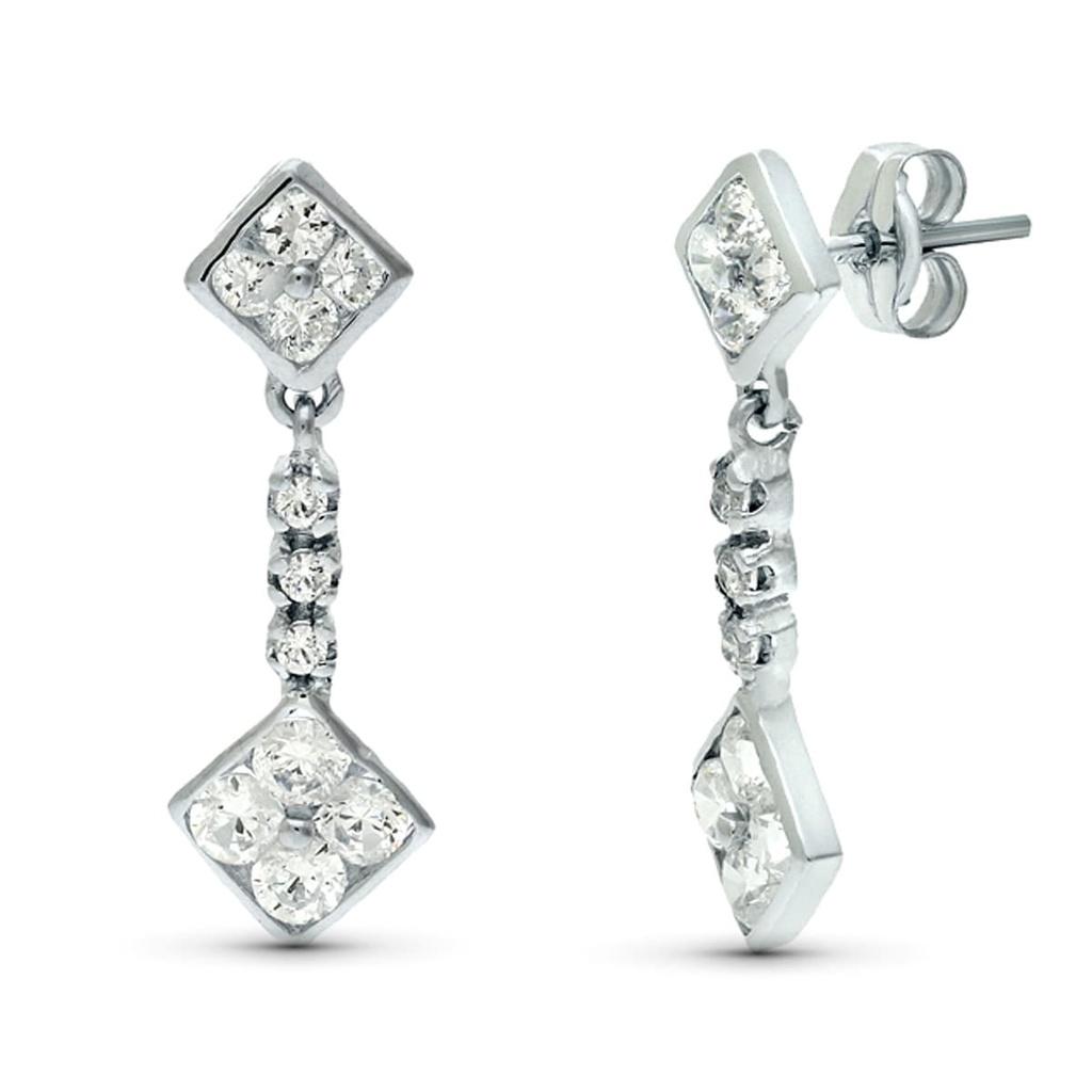 18K PENDIENTES ORO BLANCO DOBLE CUERPO JUEGO NOVIA CIRCONITAS 23X8 MM PRESION