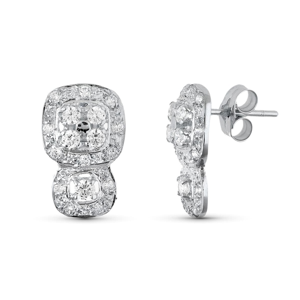 18K PENDIENTES ORO BLANCO JUEGO NOVIA CIRCONITAS 15X9 MM CIERRE PRESION