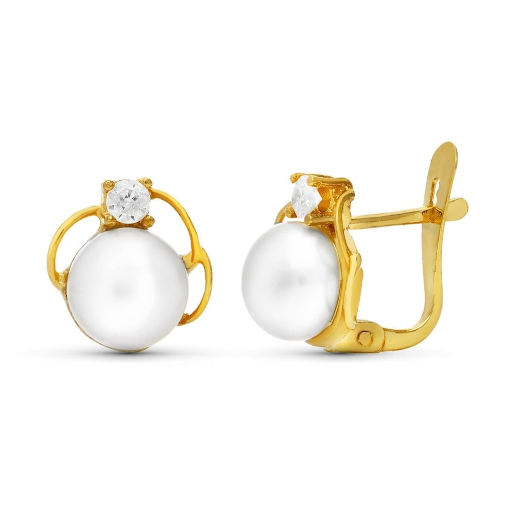 18K PENDIENTES PERLA Y CIRCONITAS 9X9 MM