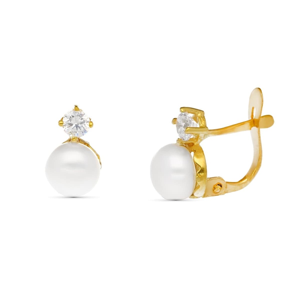 18K PENDIENTES PERLA Y CIRCONITAS 10X5 MM