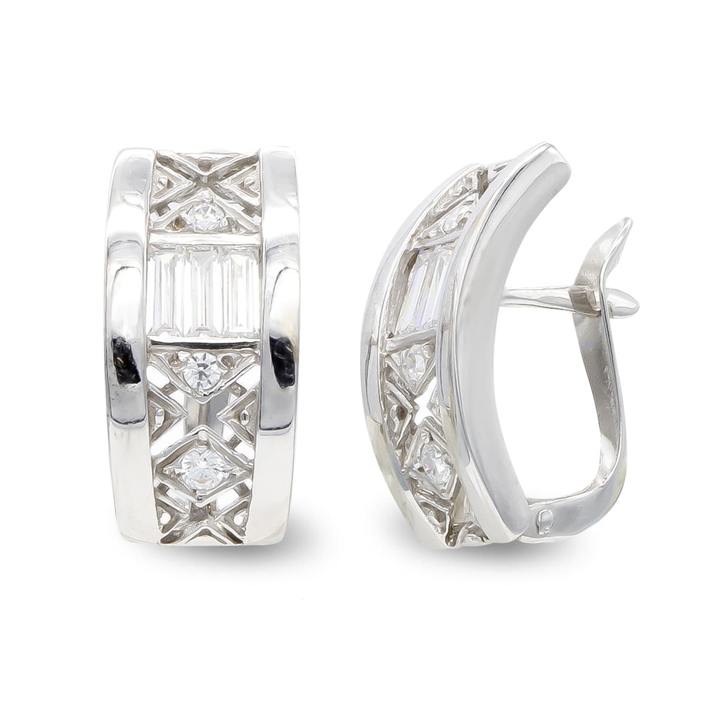 18K PENDIENTES ORO BLANCO BARRITAS Y CIRCONITAS