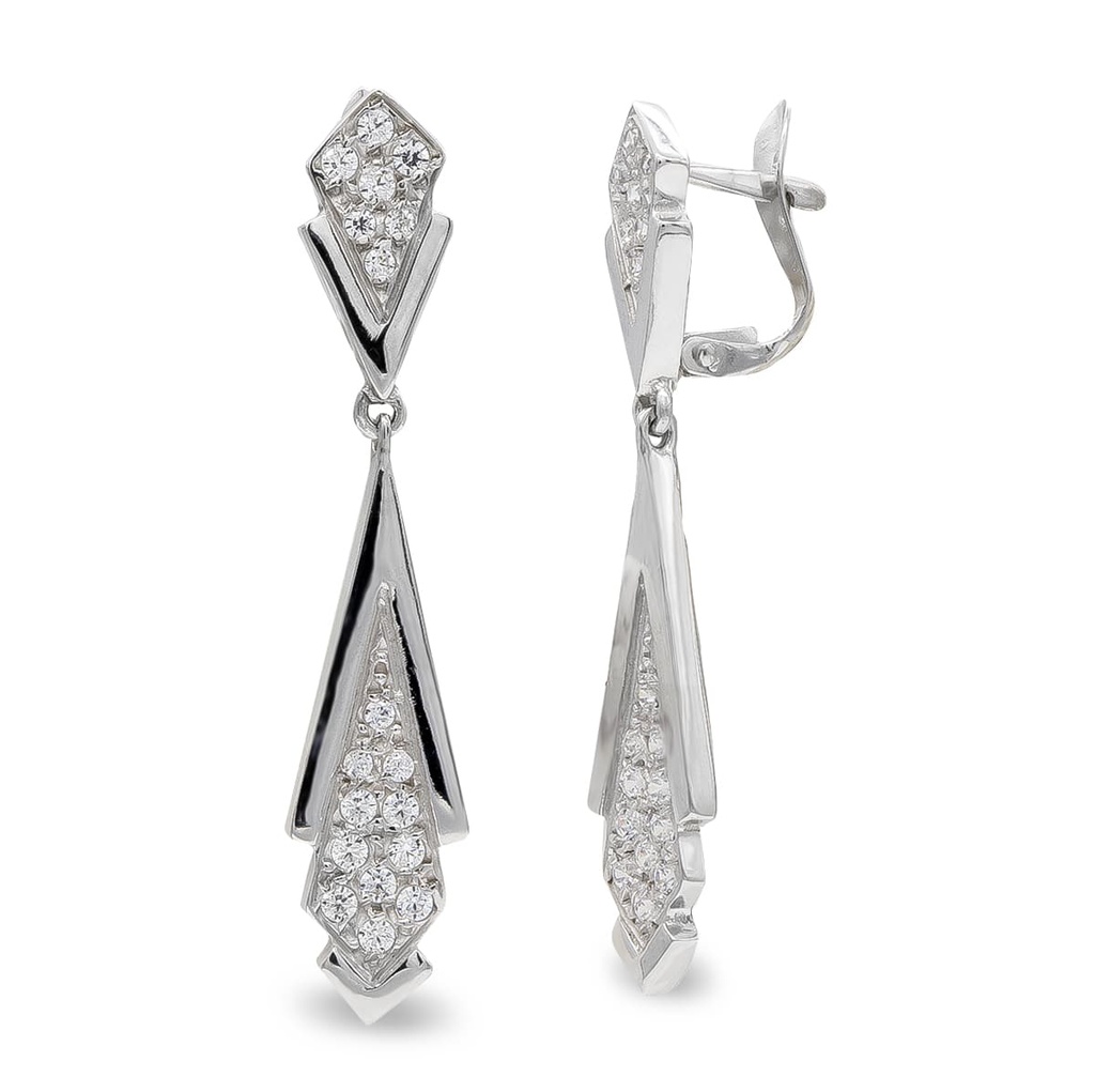18K PENDIENTES ORO BLANCO LARGOS CIRCONITAS