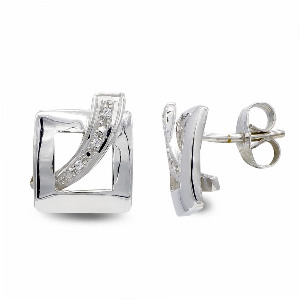 18K PENDIENTES ORO BLANCO CUADRADO CON CIRCONITAS
