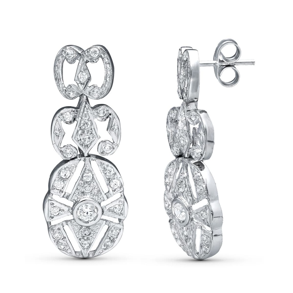 18K PENDIENTES LARGOS CIRCONITAS ORO BLANCO PRESION