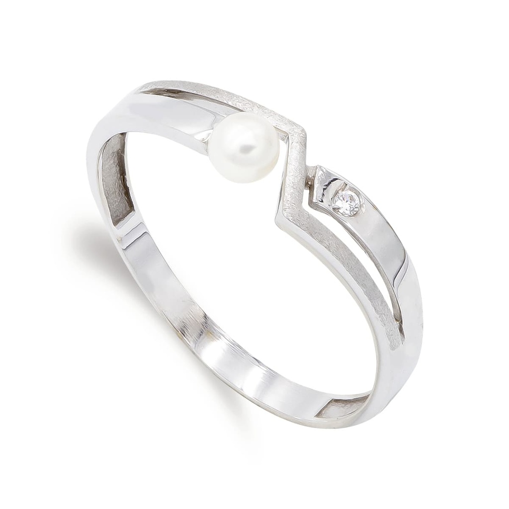 18K SORTIJA ORO BLANCO PERLA Y CIRCONITA