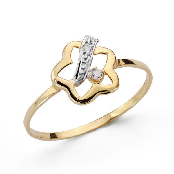 18K SORTIJA COMUNION BICOLOR FLOR CIRCONITA