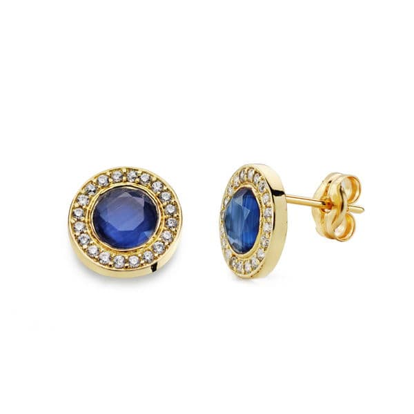 18K PENDIENTES PIEDRA AZUL. 5MM CIRCONITAS