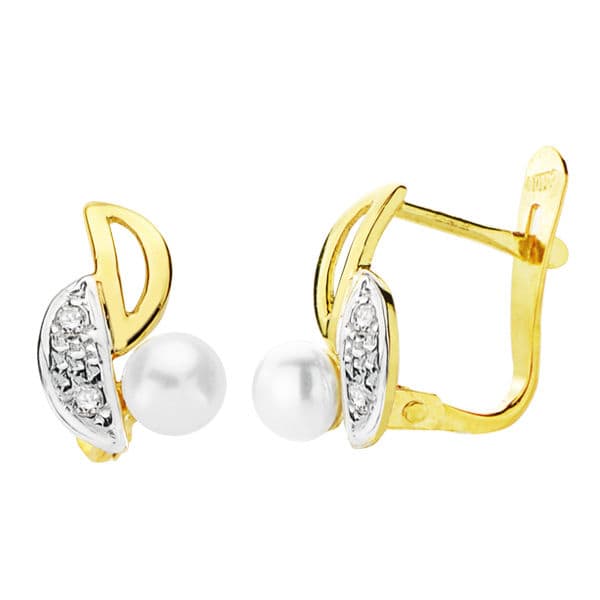 18K PENDIENTES BICOLOR PERLA 11X6 MM