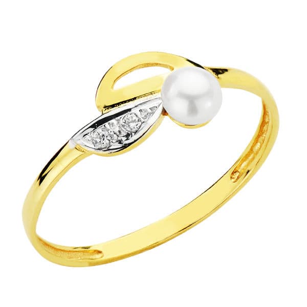 18K SORTIJA BICOLOR PERLA BOTON 3.5 MM