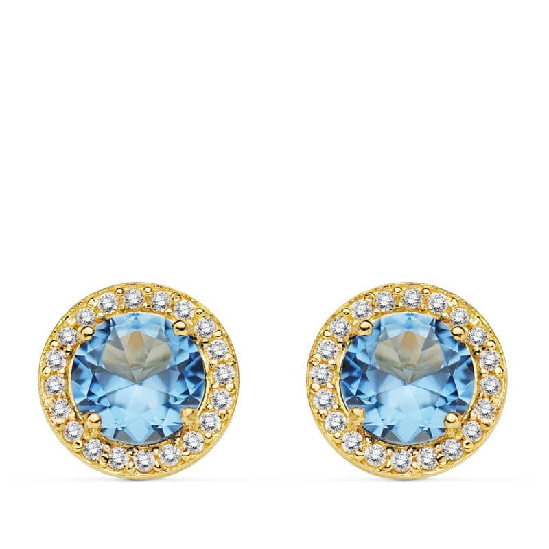 18K PENDIENTES PIEDRA AZUL CLARO 9 MMCIRCONITAS