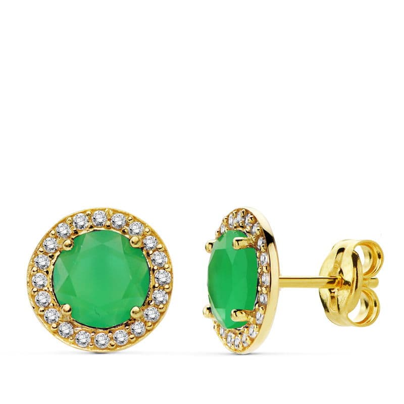 18K PENDIENTES PIEDRA VERDE CIRCONITAS 9 MM