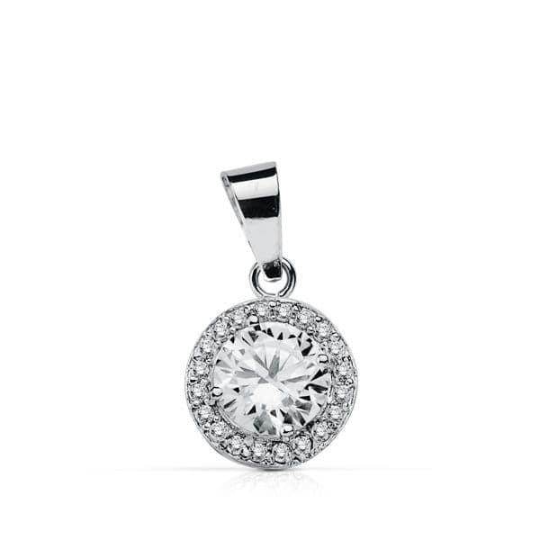 18K COLGANTE ORO BLANCO REDONDO CIRCONITAS 9 MM
