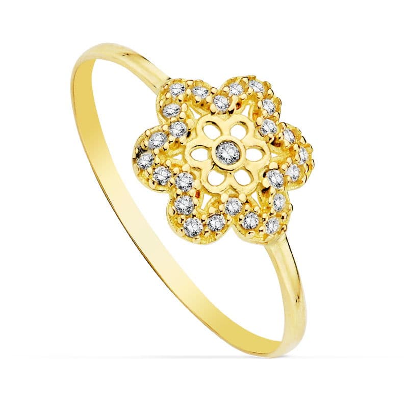 18K SORTIJA FLOR CIRCONITAS 9X9 MM