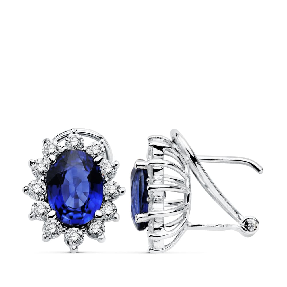 18K PENDIENTES ORO BLANCO DIAMANTES 0.84 QTS ZAFIRO 3.26 QTS