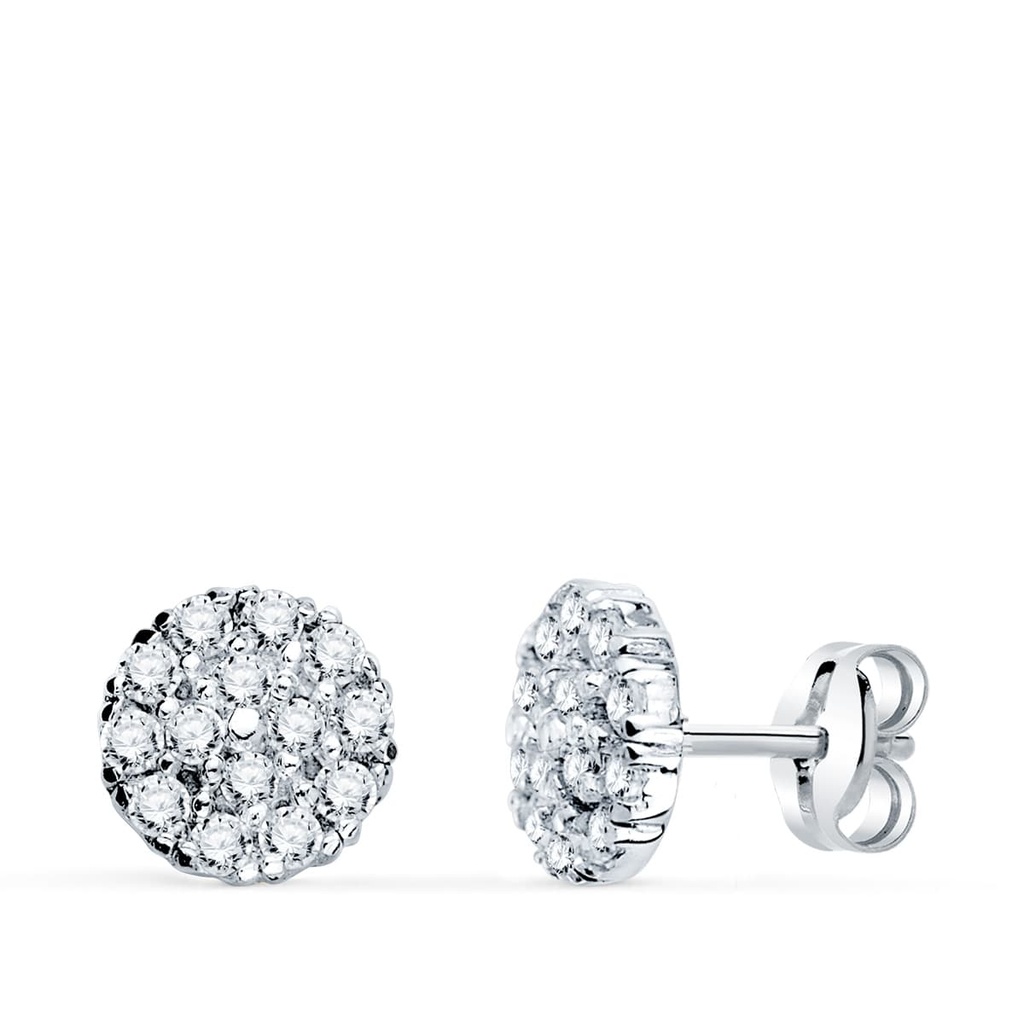 18K PENDIENTES ORO BLANCO REDONDO CON CIRCONITAS 7 MM CIERRE PRESION