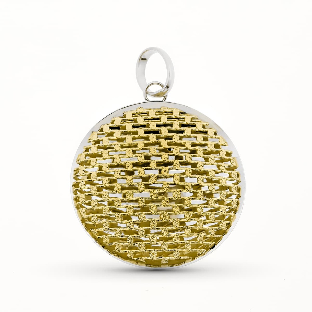 18K COLGANTE ORO BICOLOR CIRCULO CALADO 30 MM