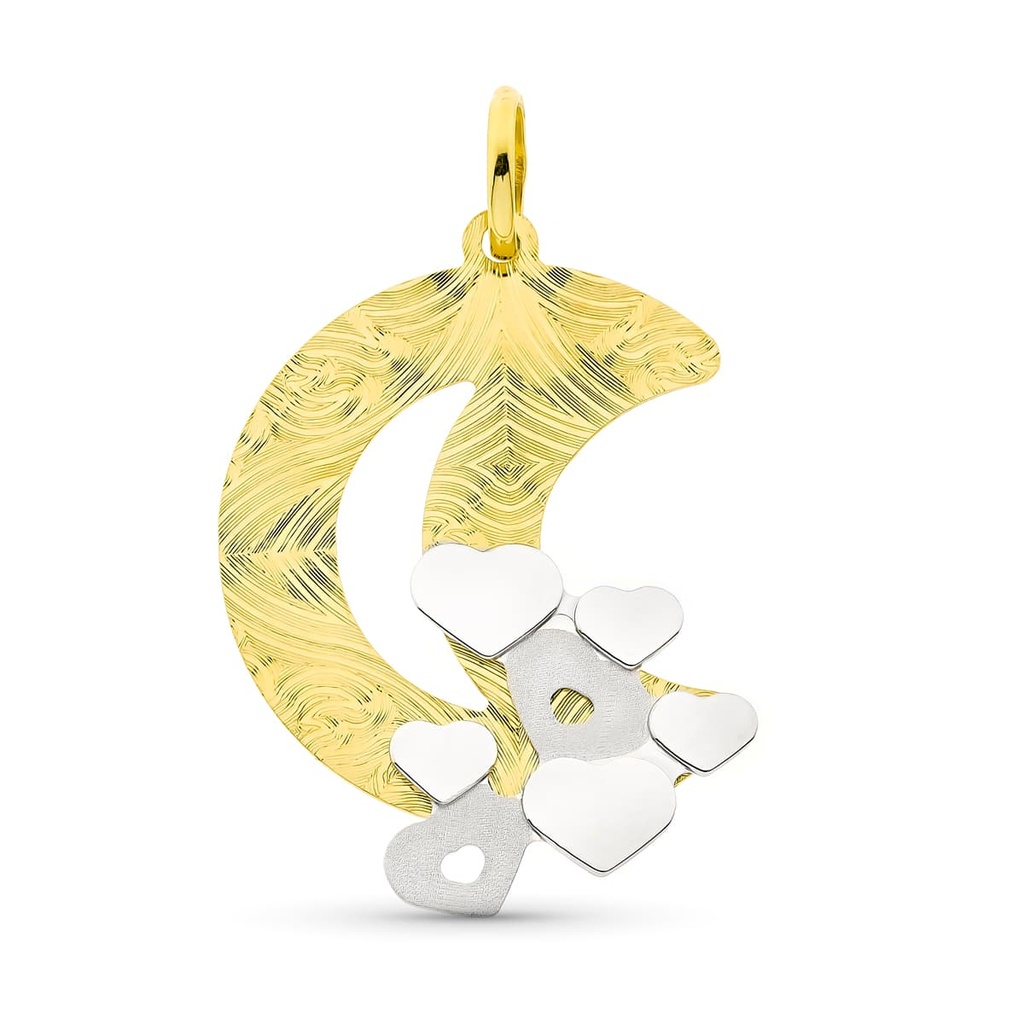 18K COLGANTE ORO BICOLOR LUNA Y CORAZONES
