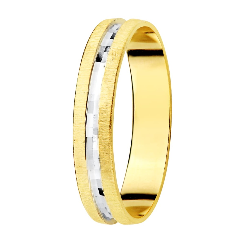 18K ALIANZA ORO BICOLOR TALLADA Y BORDES MATIZADOS. 3.5 MM