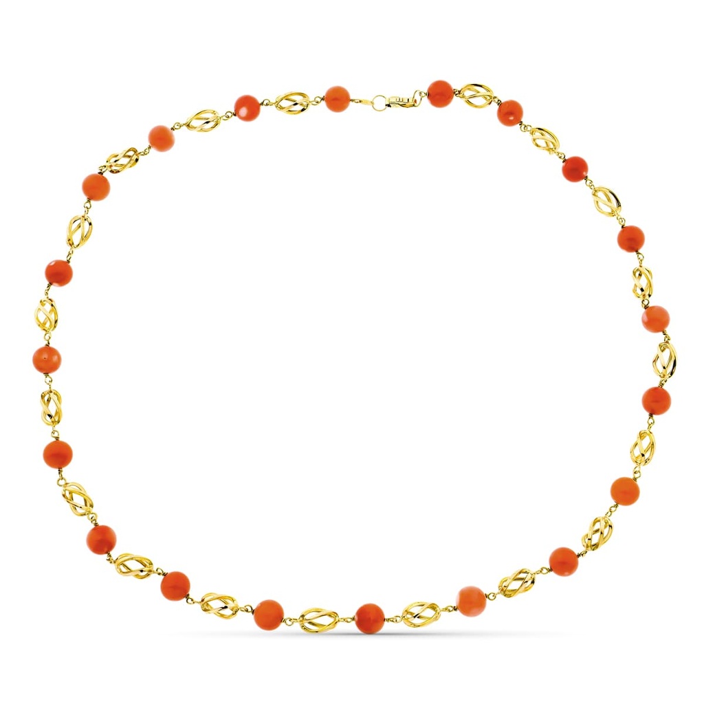 18K COLLAR ORO AMARILLO JAULA CORAL FINO JAPONES 8 MM 50 CM