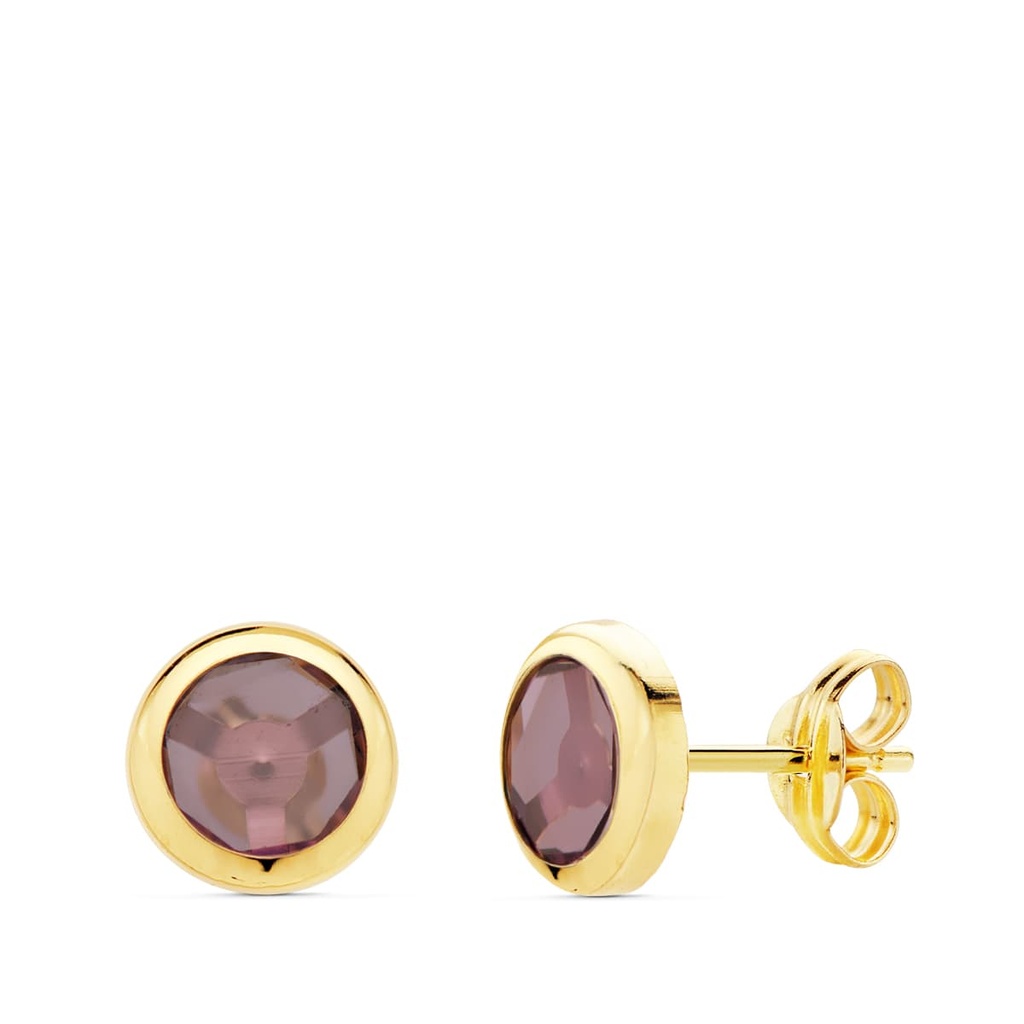18K PENDIENTES CHATON PIEDRA AMATISTA 6.5 MM