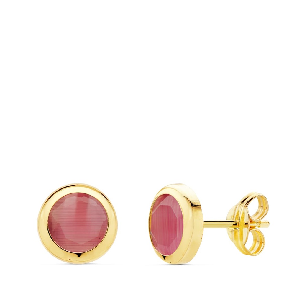 18K PENDIENTES CHATON PIEDRA ROSA 6.5 MM