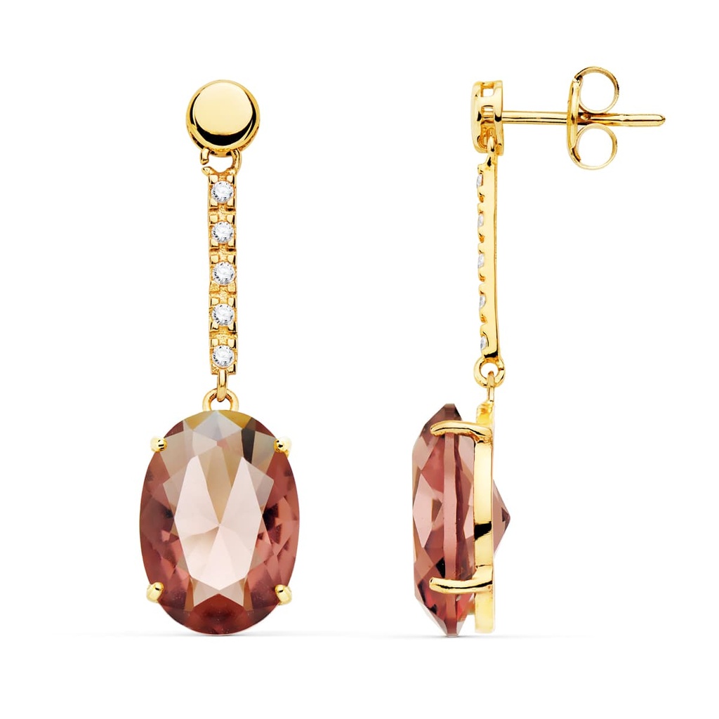 18K PENDIENTES ORO AMARILLO PIEDRA OVAL COLOR ALEJANDRITA 35X10 MM