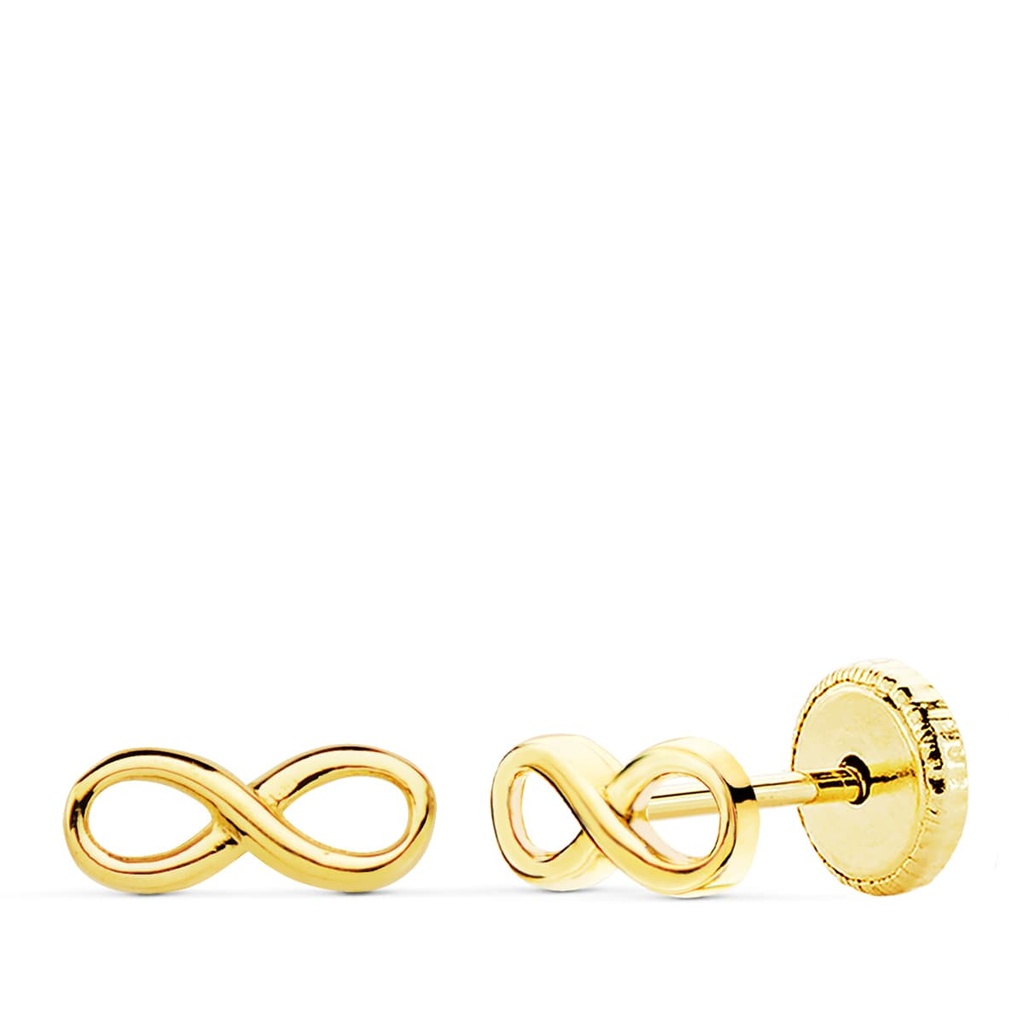 18K PENDIENTES ORO AMARILLO INFINITO LISOS. 8X3 MM CIERRE ROSCA