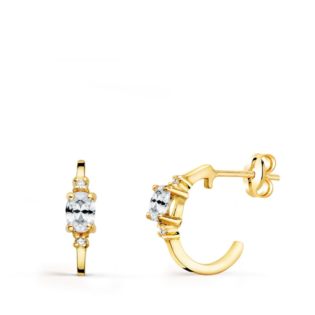 18K PENDIENTES ORO AMARILLO MEDIO ARO LISO CON CIRCONITAS 12X3 MM PRESION.
