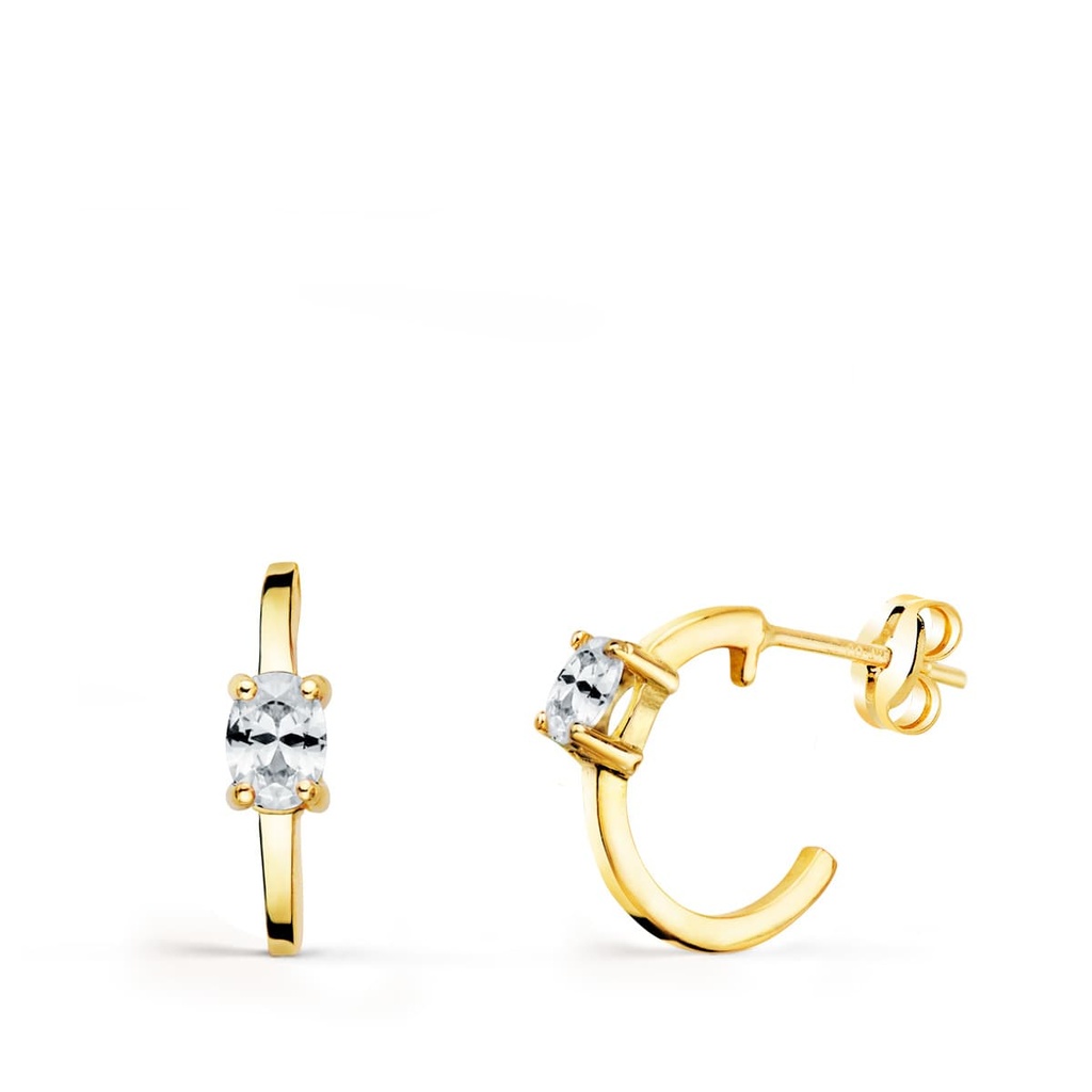 18K PENDIENTES ORO AMARILLO MEDIO ARO LISO CON CIRCONITAS 12X3 MM PRESION.