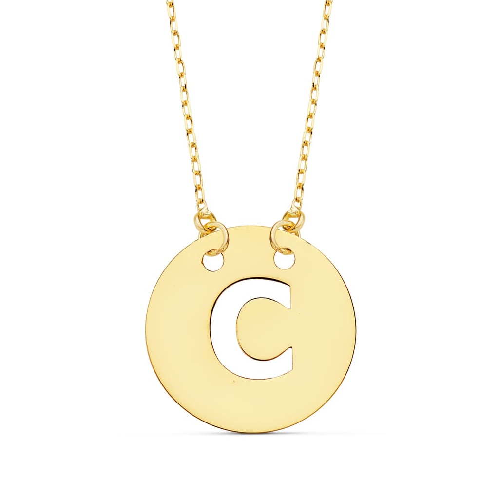 18K COLGANTE LETRA  C  15 MM CADENA FORZADA 42 CM