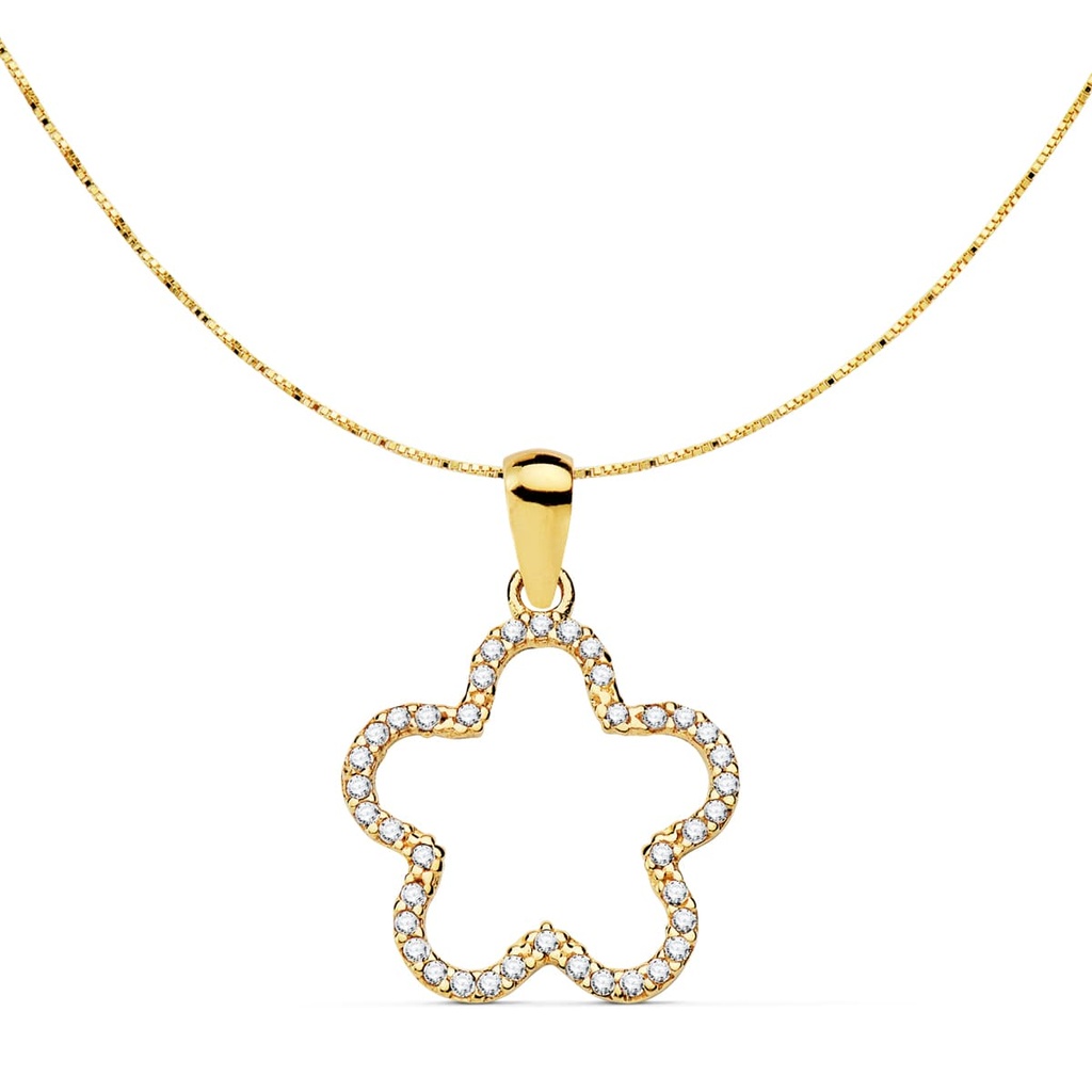 18K COLGANTE ESTRELLA CIRCONITAS 16X16 MM CADENA VENECIANA 42+3 CM